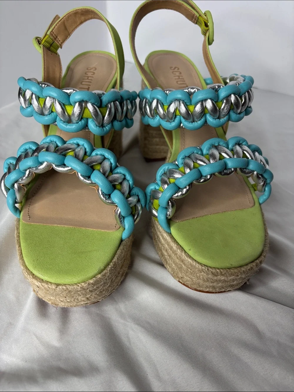 Schutz Juliet Heels in Lime Suede Leather Size 8.5B  Party Ready Vacation